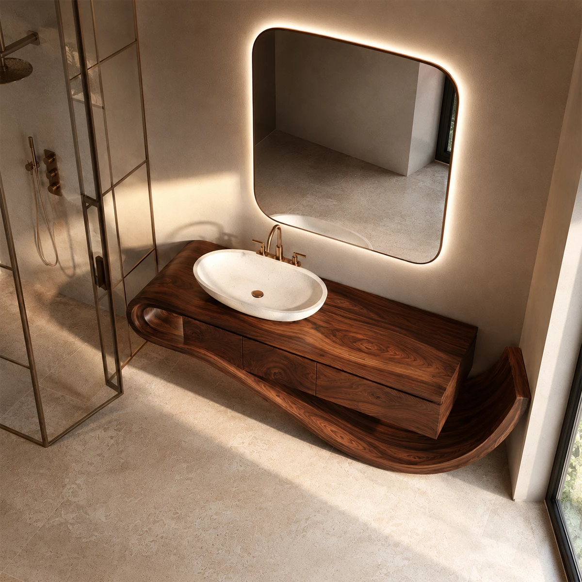 Organic Solid Wood Bathroom Vanity With Sculptural Wave Base - Livewoodcraft - 6