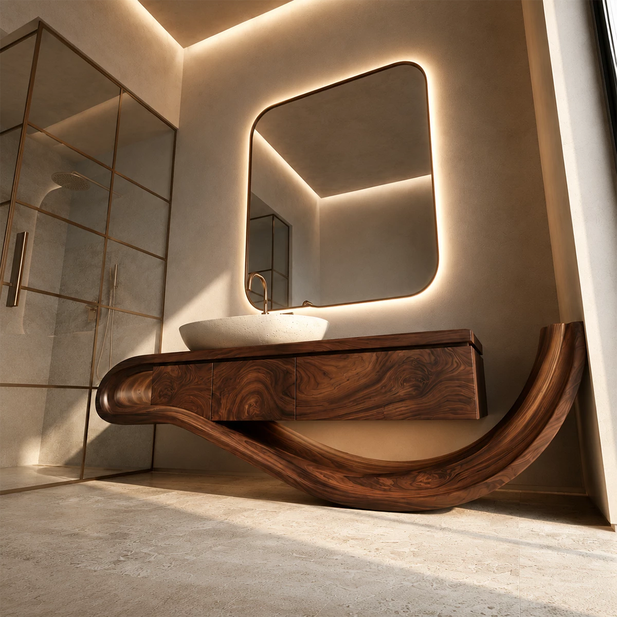 Organic Solid Wood Bathroom Vanity With Sculptural Wave Base - Livewoodcraft - 7