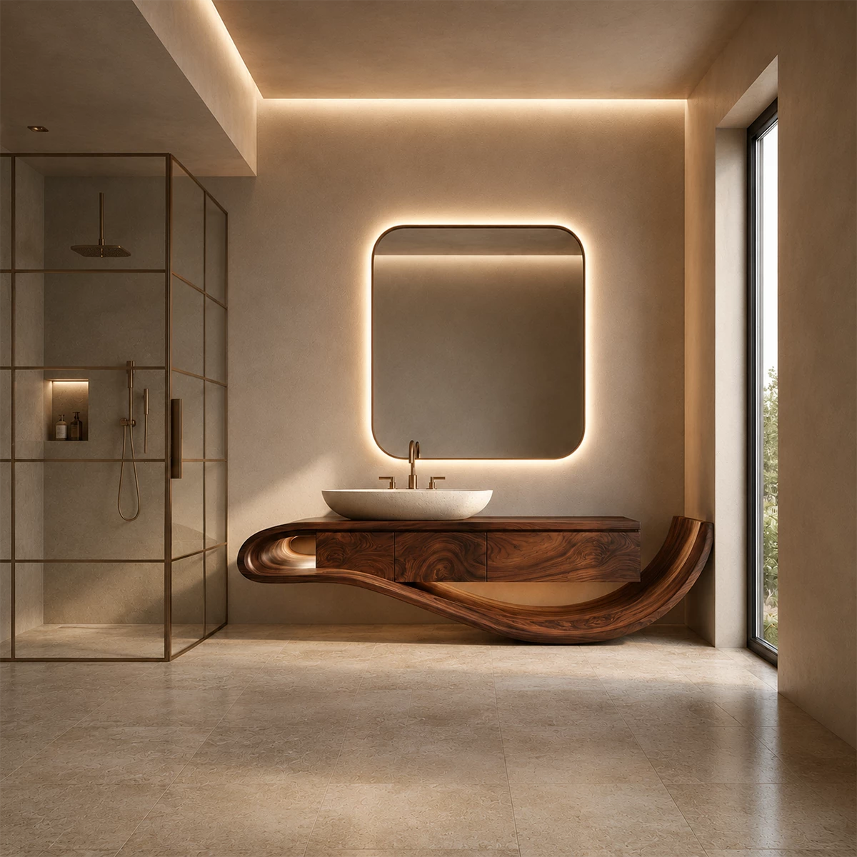 Organic Solid Wood Bathroom Vanity With Sculptural Wave Base - Livewoodcraft - 8