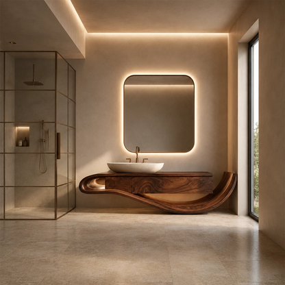 Organic Solid Wood Bathroom Vanity With Sculptural Wave Base - Livewoodcraft - 8