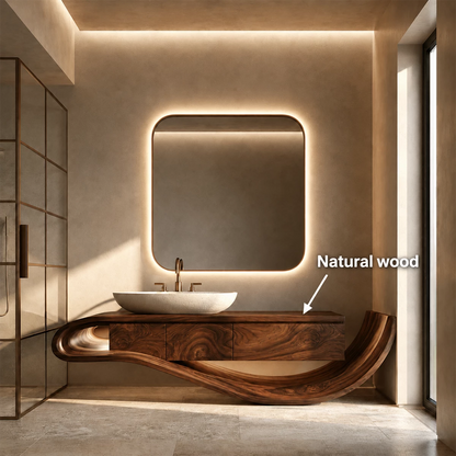 Organic Solid Wood Bathroom Vanity With Sculptural Wave Base - Livewoodcraft - 9