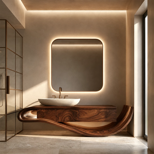 Organic Solid Wood Bathroom Vanity With Sculptural Wave Base - Livewoodcraft