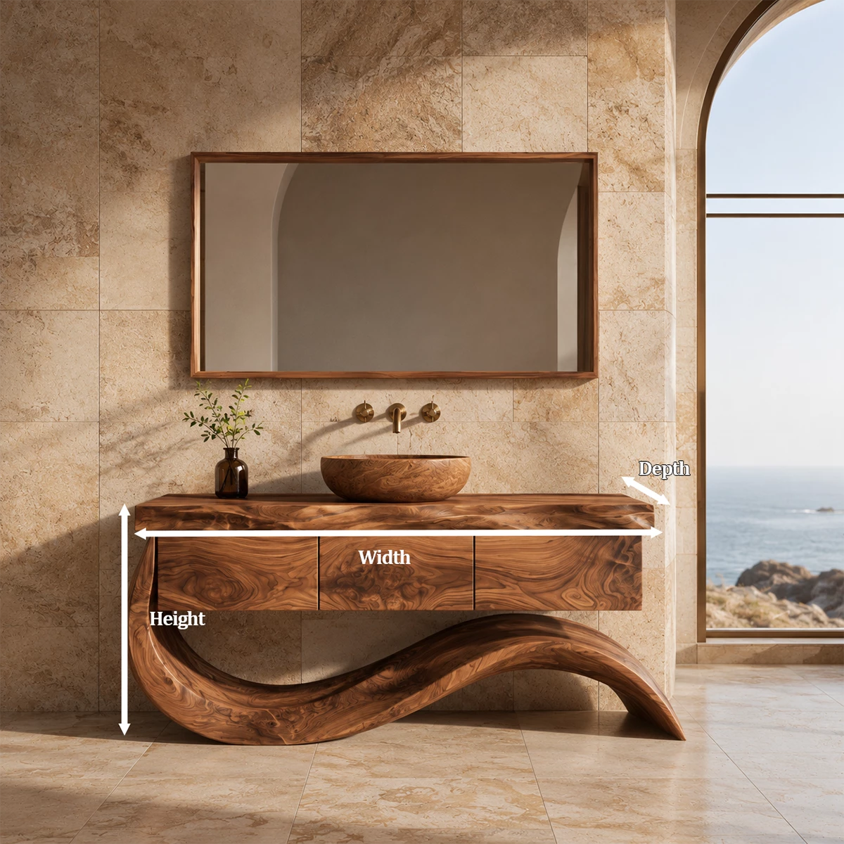 Organic Solid Wood Bathroom Vanity With Wave Sculptural Base - Livewoodcraft - 10