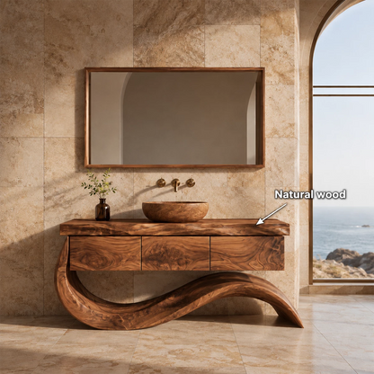 Organic Solid Wood Bathroom Vanity With Wave Sculptural Base - Livewoodcraft - 11