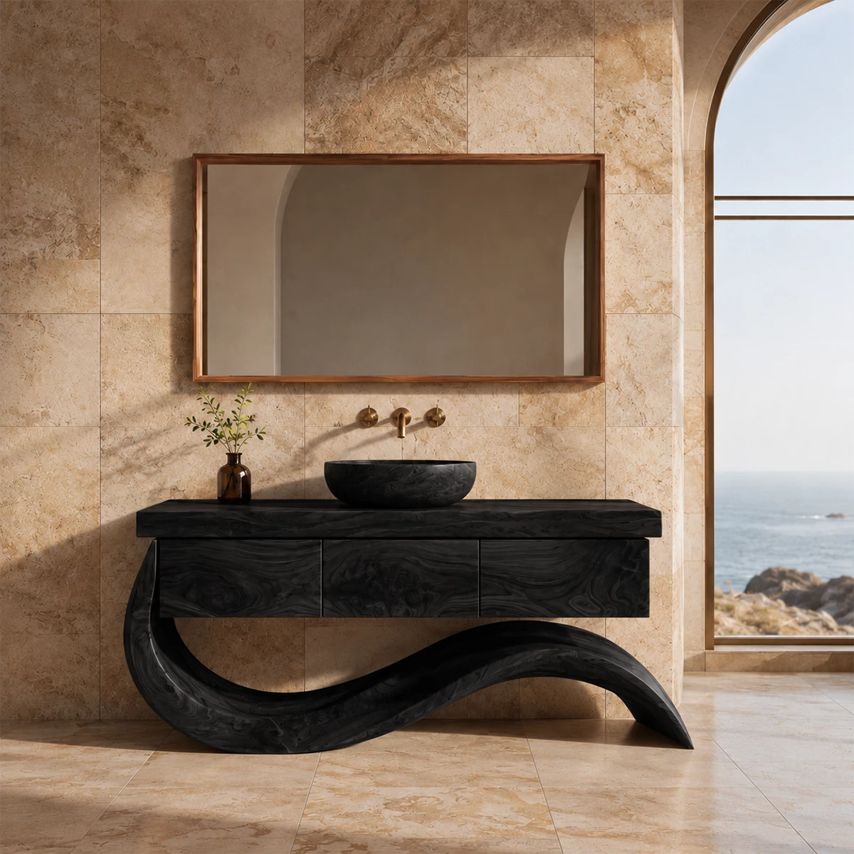 Organic Solid Wood Bathroom Vanity With Wave Sculptural Base - Livewoodcraft - 2