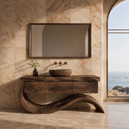 Organic Solid Wood Bathroom Vanity With Wave Sculptural Base - Livewoodcraft - 3