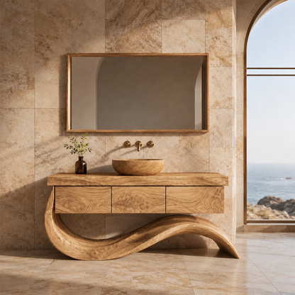 Organic Solid Wood Bathroom Vanity With Wave Sculptural Base - Livewoodcraft - 4