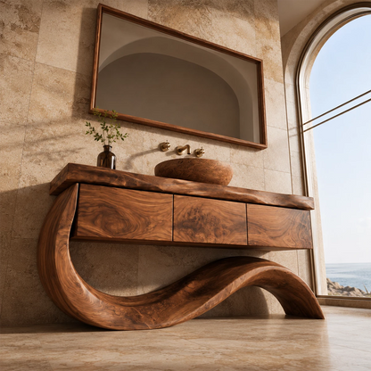 Organic Solid Wood Bathroom Vanity With Wave Sculptural Base - Livewoodcraft - 7