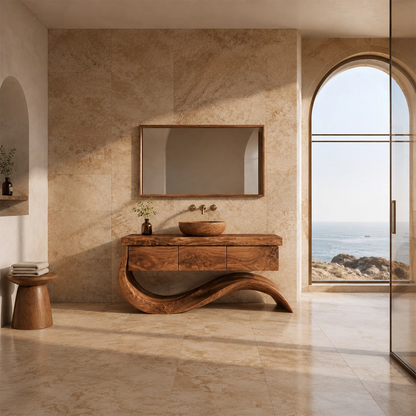 Organic Solid Wood Bathroom Vanity With Wave Sculptural Base - Livewoodcraft - 8