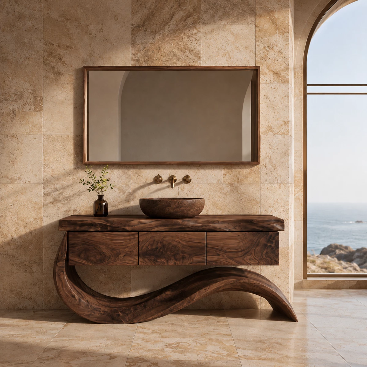 Organic Solid Wood Bathroom Vanity With Wave Sculptural Base - Livewoodcraft - 9