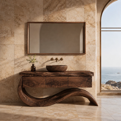 Organic Solid Wood Bathroom Vanity With Wave Sculptural Base - Livewoodcraft - 9
