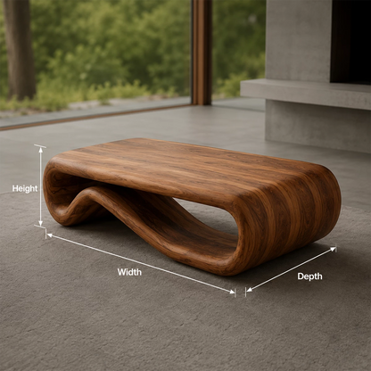 Organic Solid Wood Coffee Table With Curved Waterfall Base And Natural Wood Grain For Modern Living Room - Livewoodcraft - 11