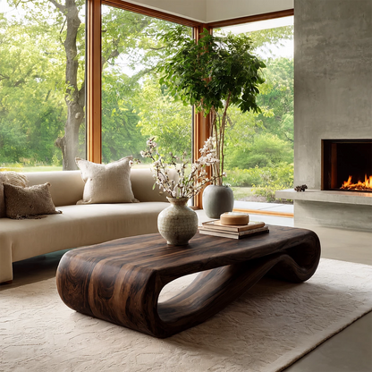 Organic Solid Wood Coffee Table With Curved Waterfall Base And Natural Wood Grain For Modern Living Room - Livewoodcraft - 2