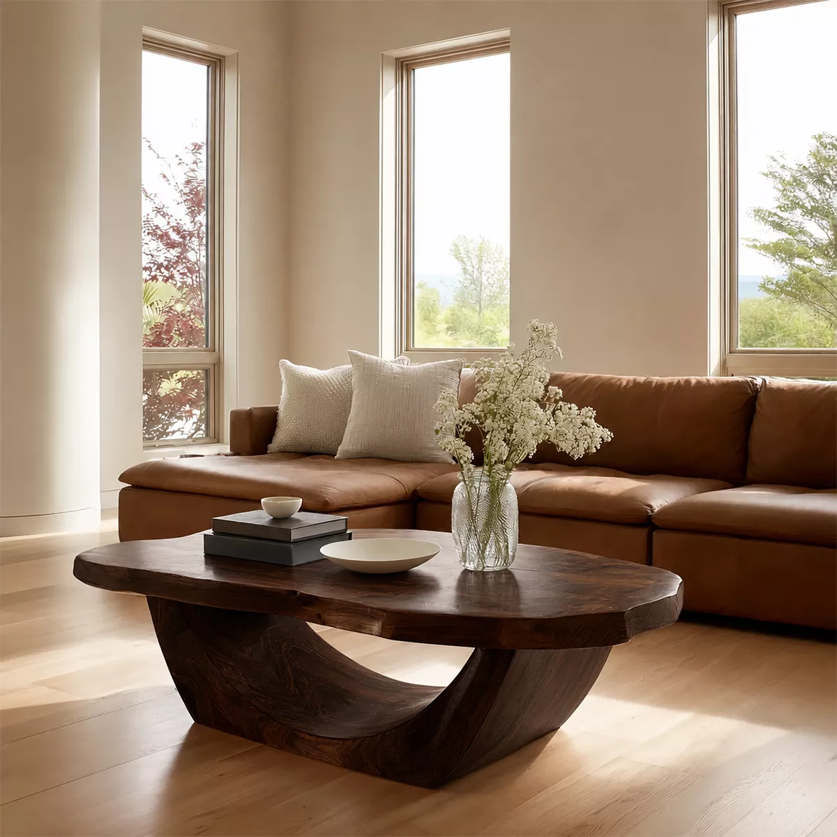 Organic Solid Wood Coffee Table With Live Edge Oval Top And Sculptural Open Base For Modern Living Room - Livewoodcraft - 2