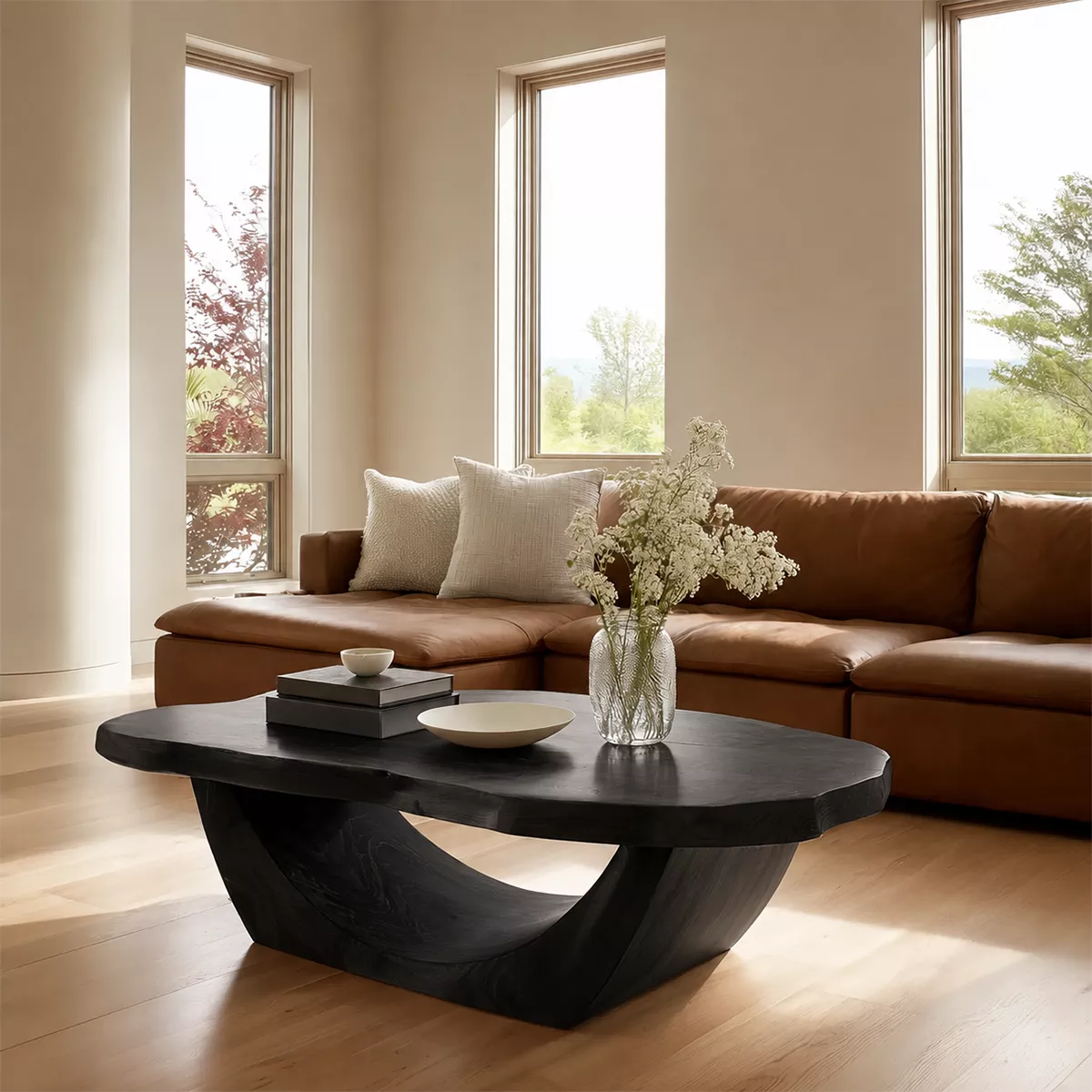 Organic Solid Wood Coffee Table With Live Edge Oval Top And Sculptural Open Base For Modern Living Room - Livewoodcraft - 3