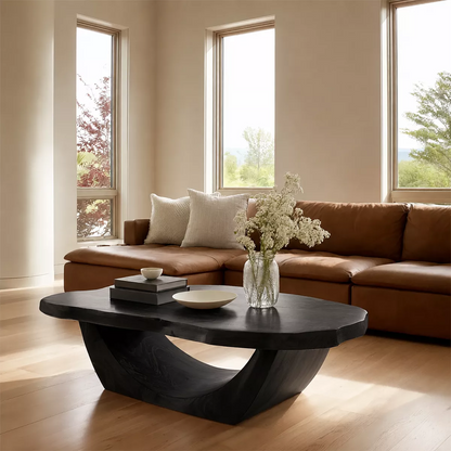 Organic Solid Wood Coffee Table With Live Edge Oval Top And Sculptural Open Base For Modern Living Room - Livewoodcraft - 3