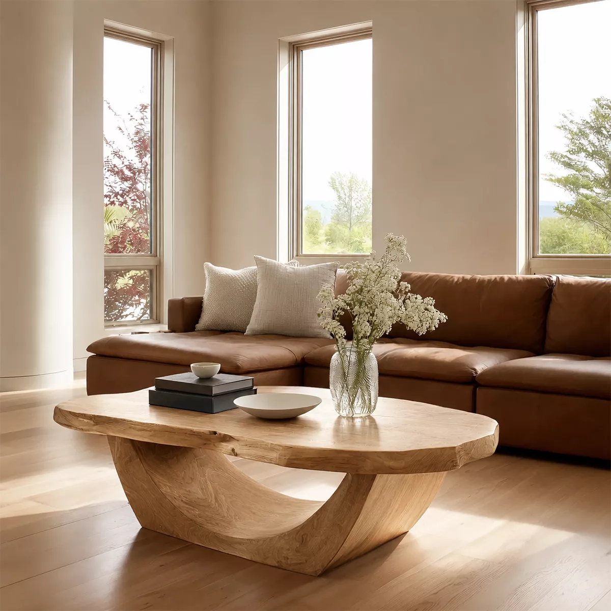 Organic Solid Wood Coffee Table With Live Edge Oval Top And Sculptural Open Base For Modern Living Room - Livewoodcraft - 4