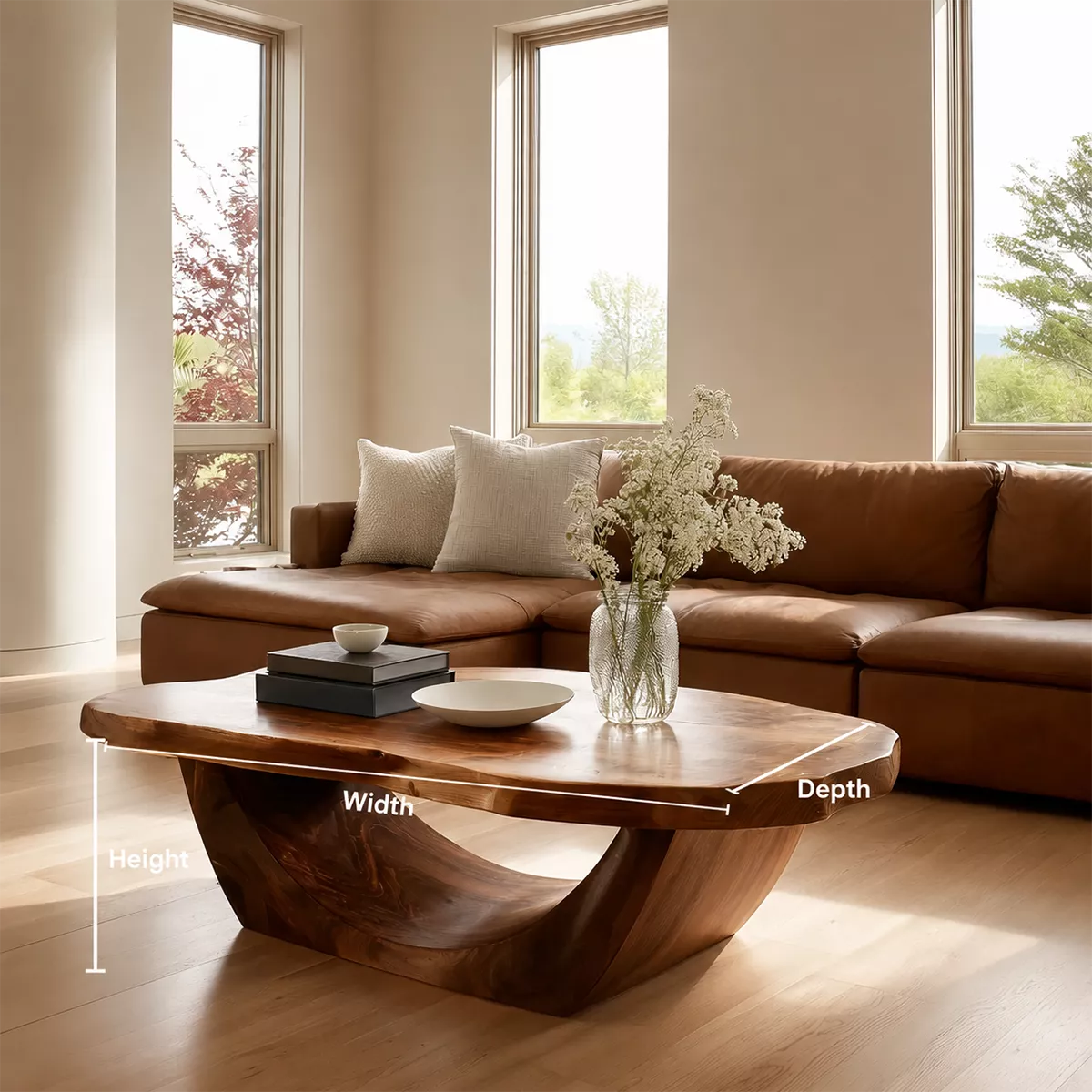 Organic Solid Wood Coffee Table With Live Edge Oval Top And Sculptural Open Base For Modern Living Room - Livewoodcraft - 9