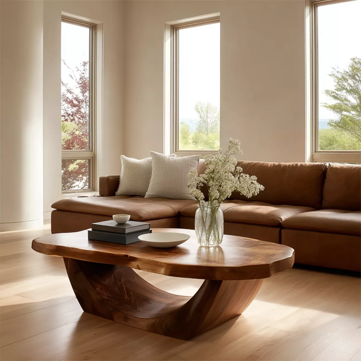 Organic Solid Wood Coffee Table With Live Edge Oval Top And Sculptural Open Base For Modern Living Room - Livewoodcraft