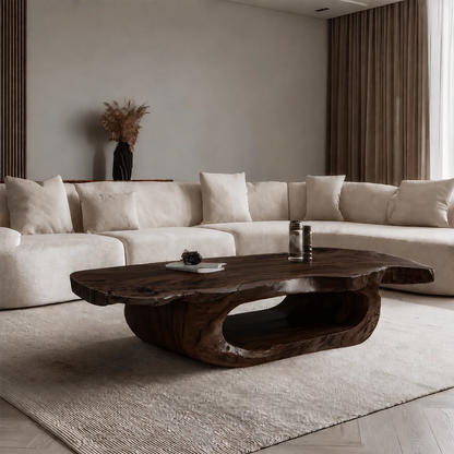 Organic Solid Wood Coffee Table With Live Edge Top And Sculptural Hollow Base For Modern Living Room - Livewoodcraft - 2