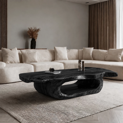 Organic Solid Wood Coffee Table With Live Edge Top And Sculptural Hollow Base For Modern Living Room - Livewoodcraft - 3