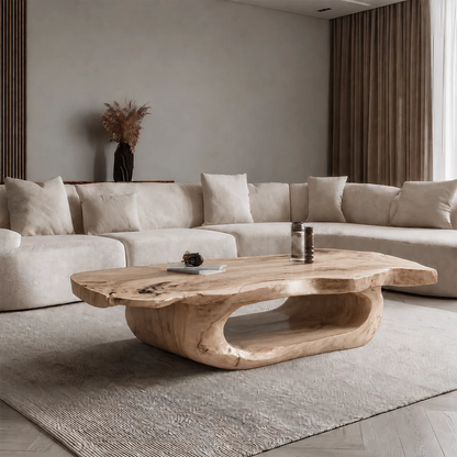 Organic Solid Wood Coffee Table With Live Edge Top And Sculptural Hollow Base For Modern Living Room - Livewoodcraft - 4