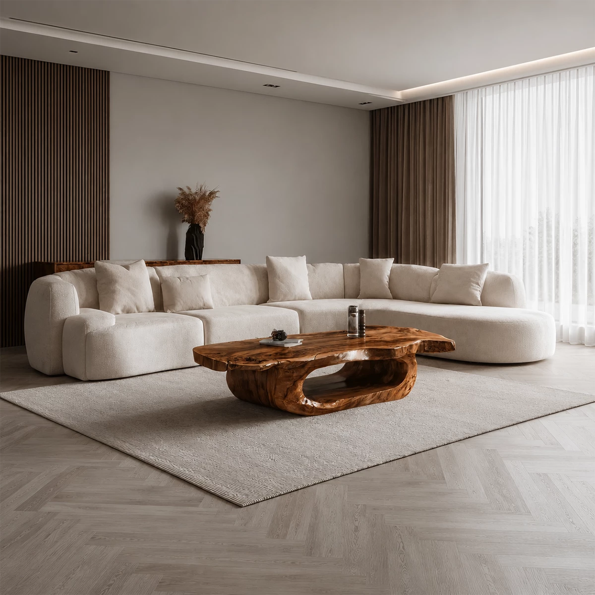 Organic Solid Wood Coffee Table With Live Edge Top And Sculptural Hollow Base For Modern Living Room - Livewoodcraft - 8