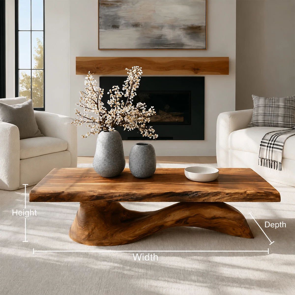 Organic Solid Wood Coffee Table With Live Edge Top And Sculptural Wave Base For Modern Living Room - Livewoodcraft - 10