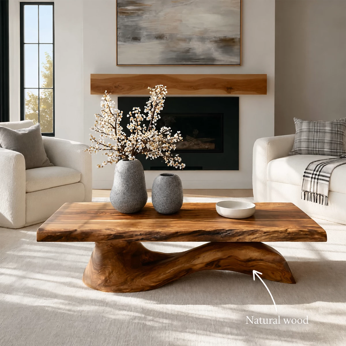 Organic Solid Wood Coffee Table With Live Edge Top And Sculptural Wave Base For Modern Living Room - Livewoodcraft - 11