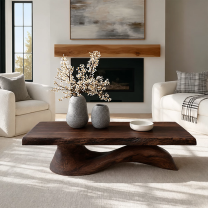 Organic Solid Wood Coffee Table With Live Edge Top And Sculptural Wave Base For Modern Living Room - Livewoodcraft - 2