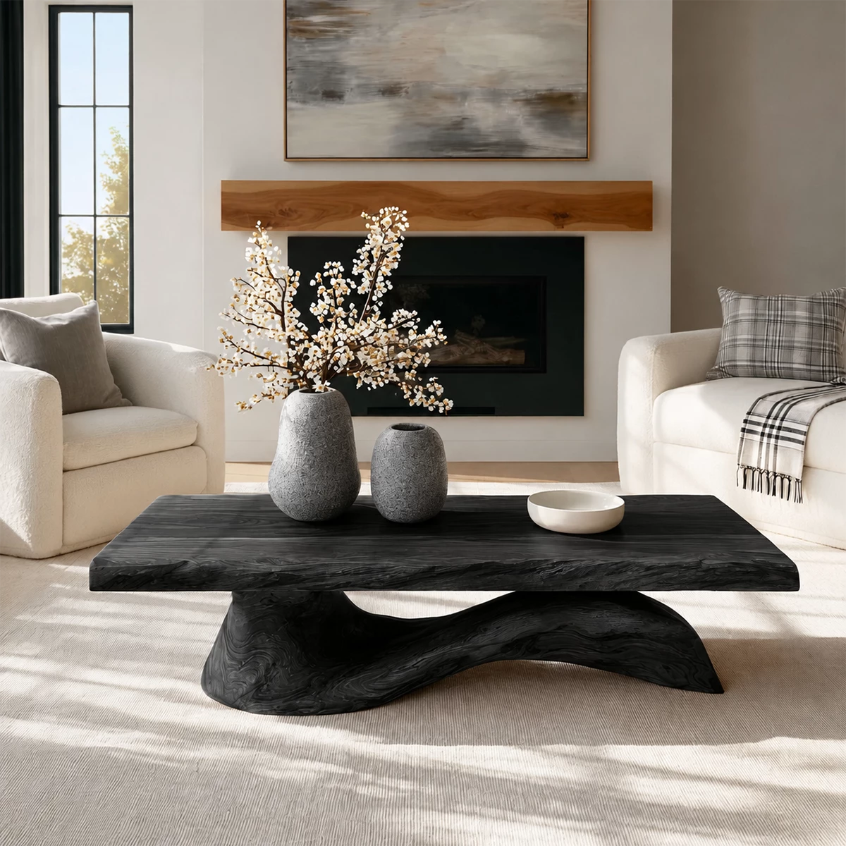 Organic Solid Wood Coffee Table With Live Edge Top And Sculptural Wave Base For Modern Living Room - Livewoodcraft - 3