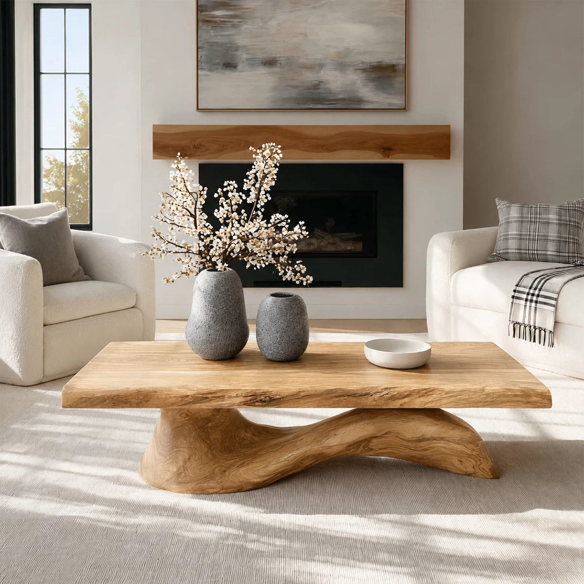 Organic Solid Wood Coffee Table With Live Edge Top And Sculptural Wave Base For Modern Living Room - Livewoodcraft - 4
