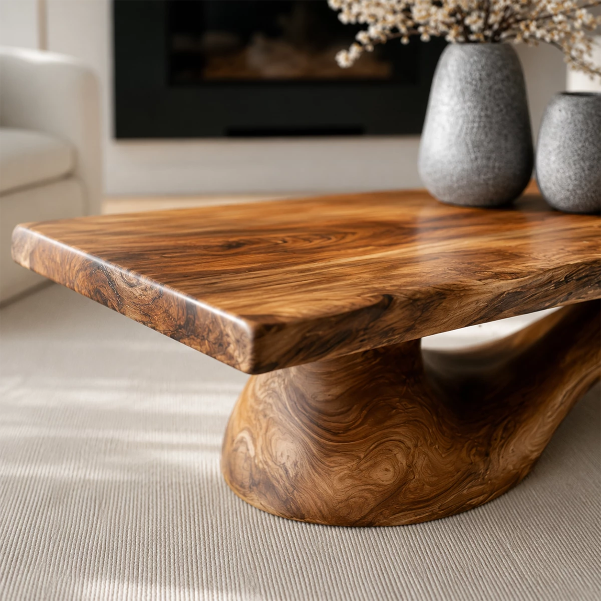 Organic Solid Wood Coffee Table With Live Edge Top And Sculptural Wave Base For Modern Living Room - Livewoodcraft - 6
