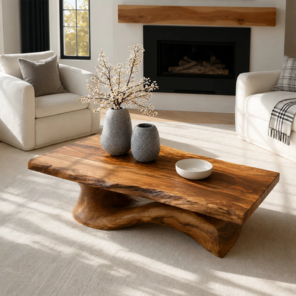 Organic Solid Wood Coffee Table With Live Edge Top And Sculptural Wave Base For Modern Living Room - Livewoodcraft - 7