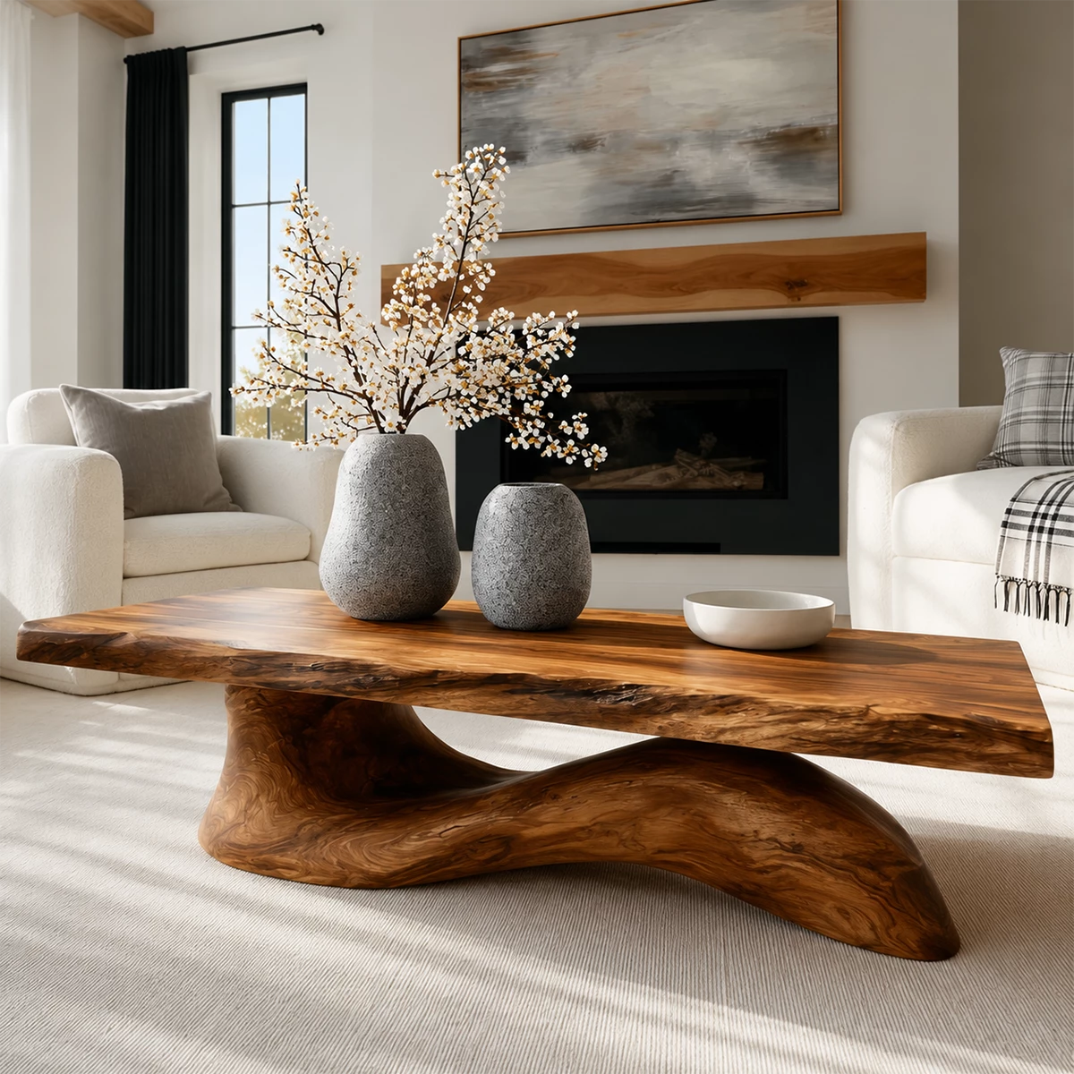 Organic Solid Wood Coffee Table With Live Edge Top And Sculptural Wave Base For Modern Living Room - Livewoodcraft - 8