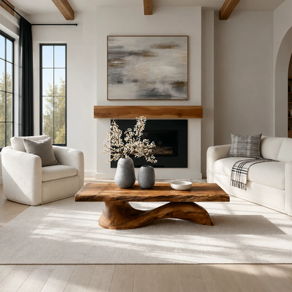 Organic Solid Wood Coffee Table With Live Edge Top And Sculptural Wave Base For Modern Living Room - Livewoodcraft - 9