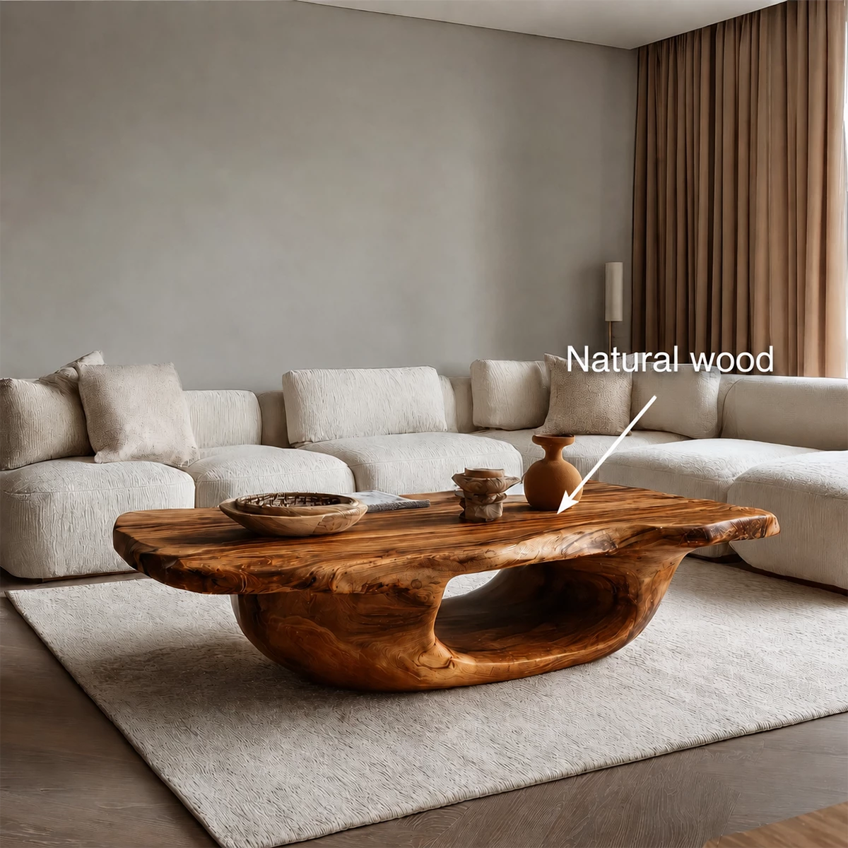 Organic Solid Wood Coffee Table With Sculptural Hollow Base And Live Edge Top For Modern Living Room - Livewoodcraft - 10