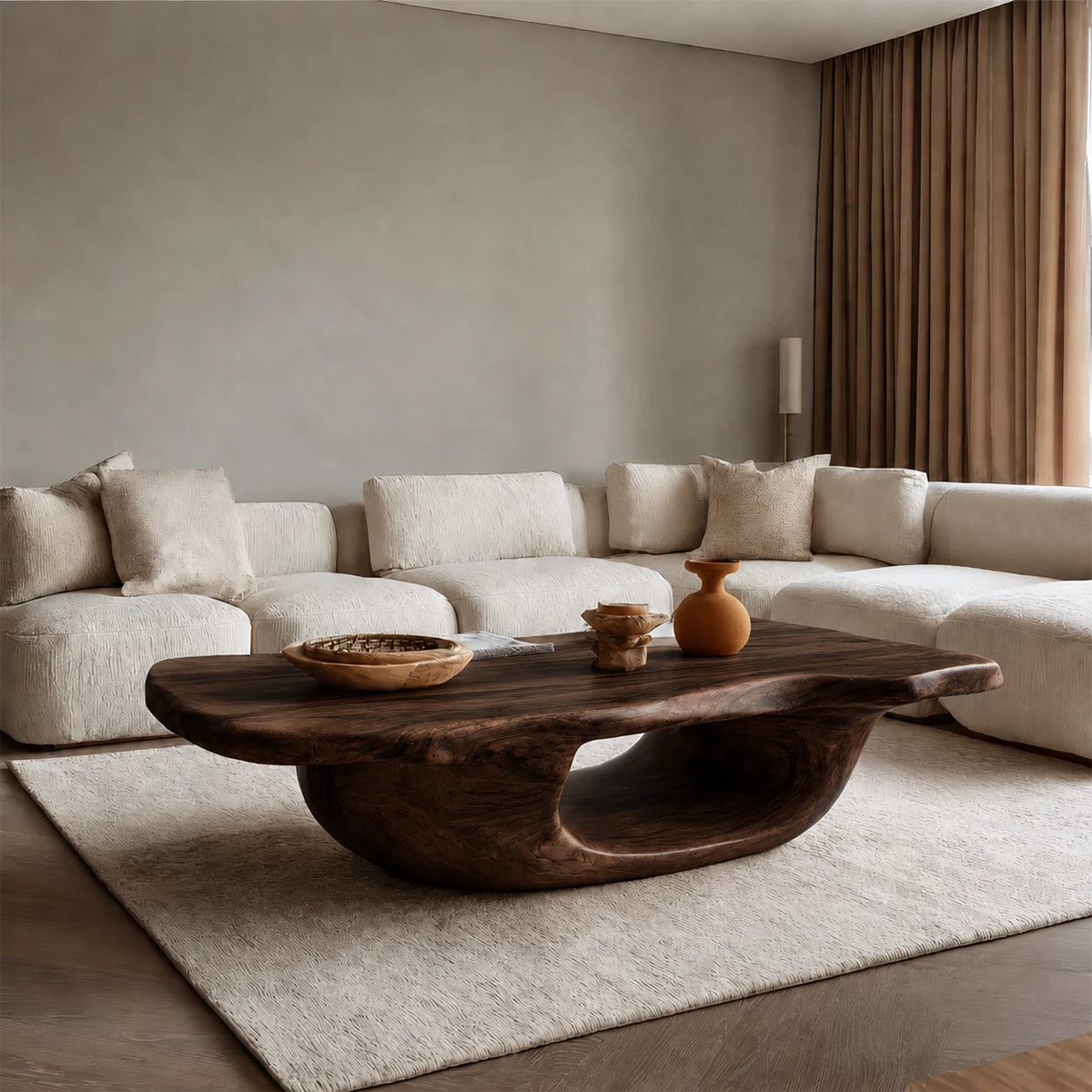 Organic Solid Wood Coffee Table With Sculptural Hollow Base And Live Edge Top For Modern Living Room - Livewoodcraft - 2