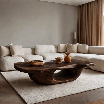 Organic Solid Wood Coffee Table With Sculptural Hollow Base And Live Edge Top For Modern Living Room - Livewoodcraft - 2
