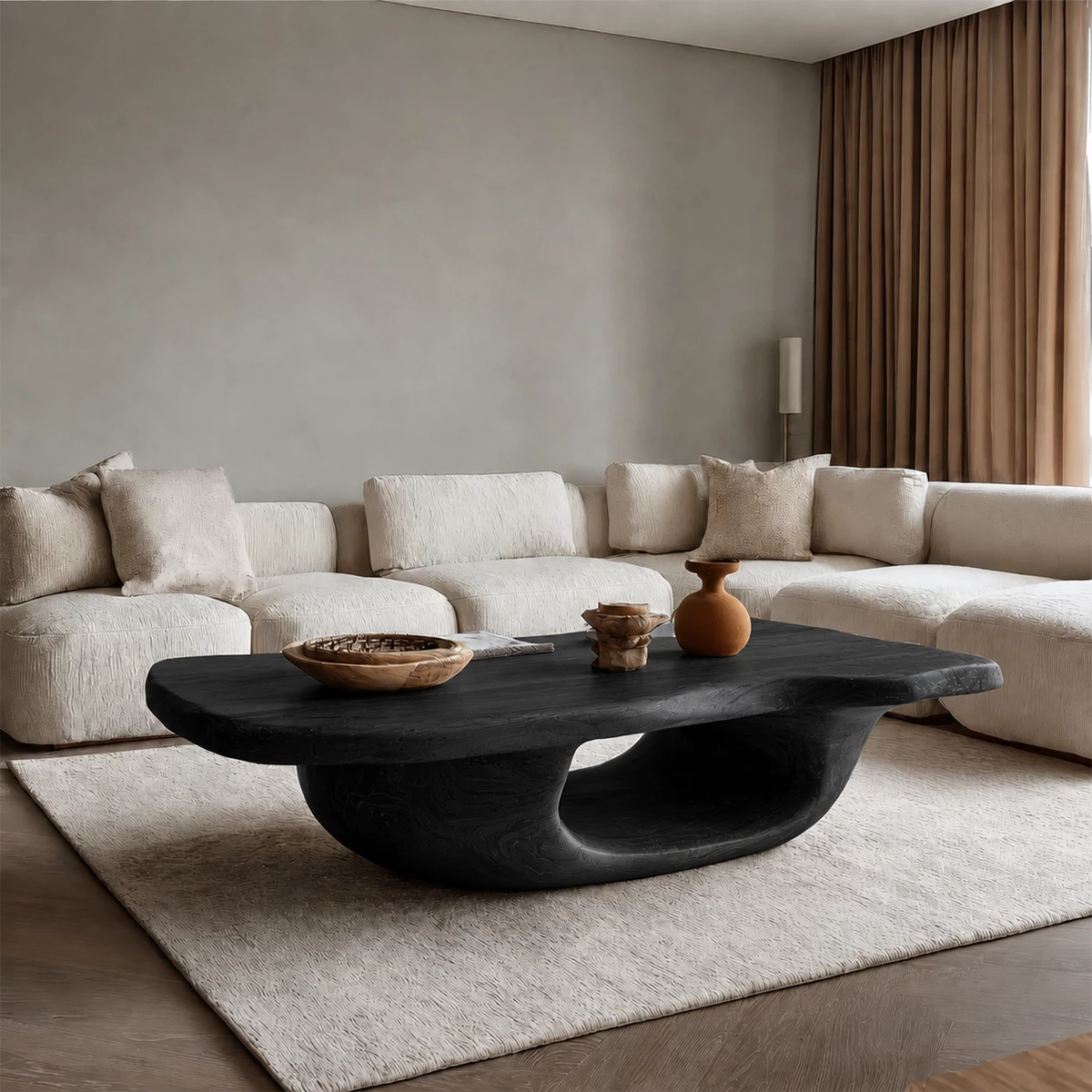 Organic Solid Wood Coffee Table With Sculptural Hollow Base And Live Edge Top For Modern Living Room - Livewoodcraft - 3