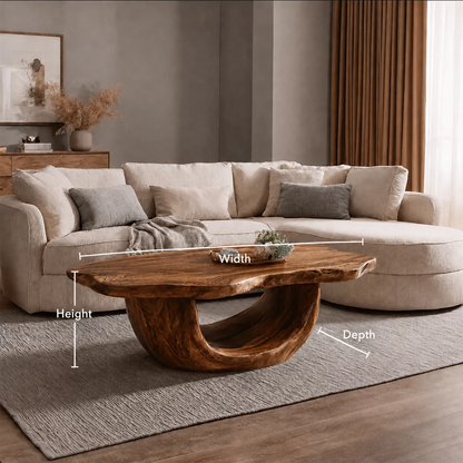 Organic Solid Wood Coffee Table With Sculptural Hollow Base And Live Edge Top For Modern Living Room - Livewoodcraft - 3312 - 10