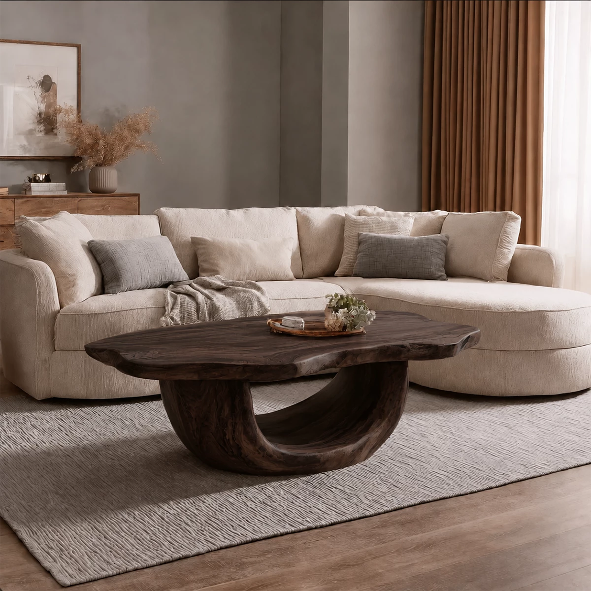 Organic Solid Wood Coffee Table With Sculptural Hollow Base And Live Edge Top For Modern Living Room - Livewoodcraft - 3312 - 2