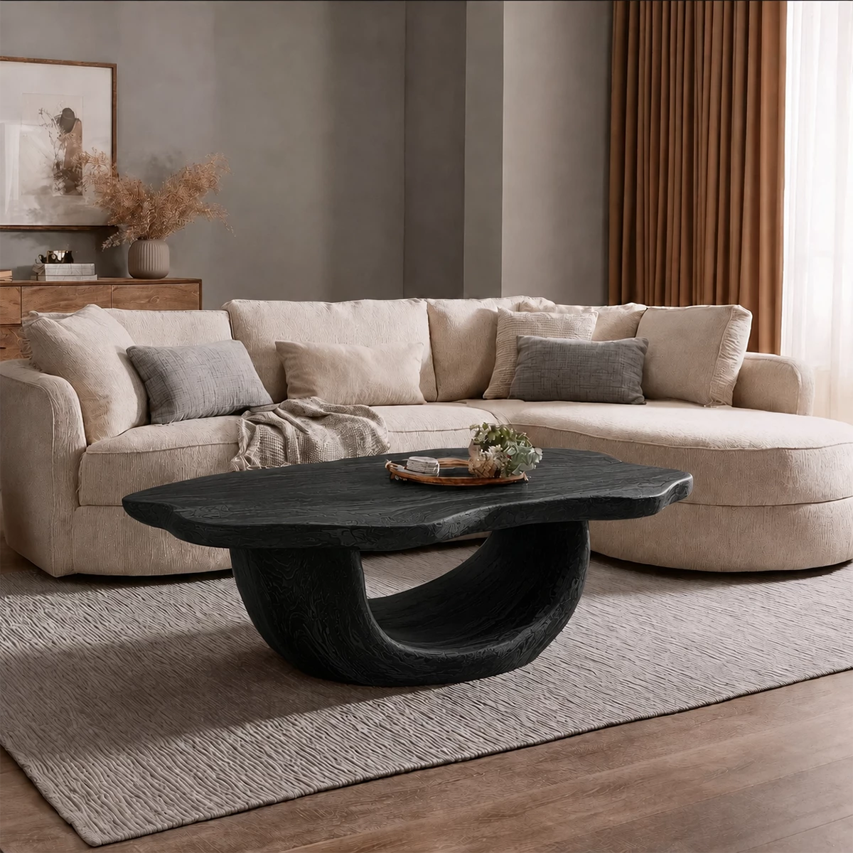 Organic Solid Wood Coffee Table With Sculptural Hollow Base And Live Edge Top For Modern Living Room - Livewoodcraft - 3312 - 3