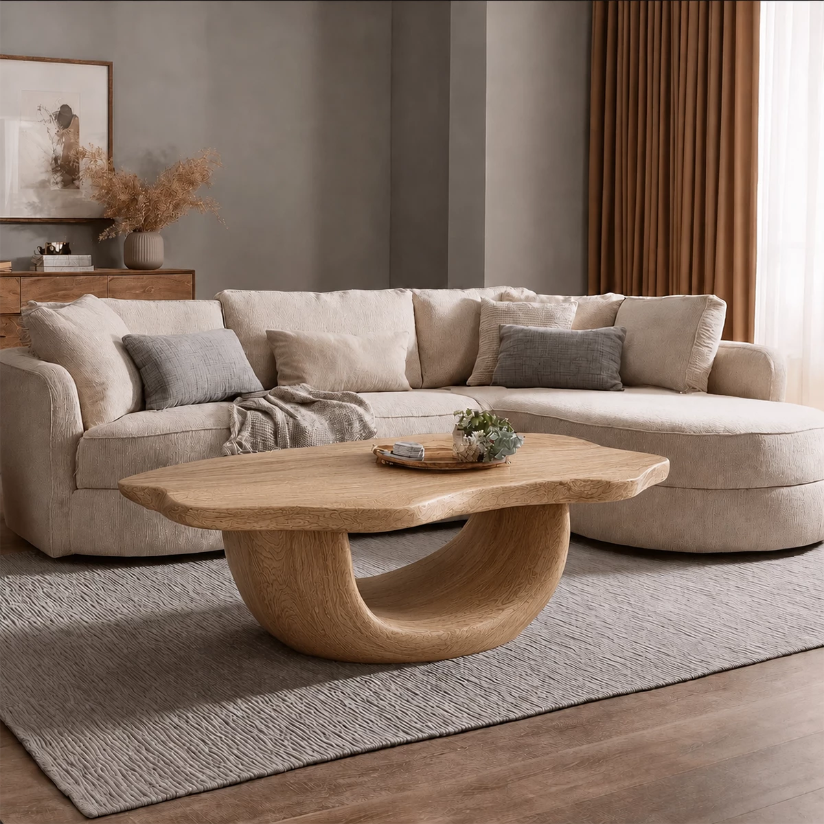 Organic Solid Wood Coffee Table With Sculptural Hollow Base And Live Edge Top For Modern Living Room - Livewoodcraft - 3312 - 4