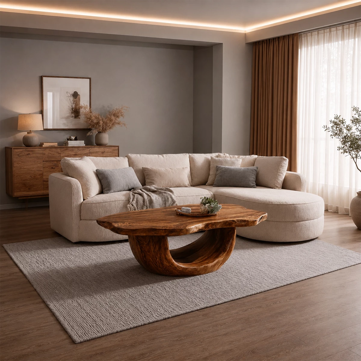 Organic Solid Wood Coffee Table With Sculptural Hollow Base And Live Edge Top For Modern Living Room - Livewoodcraft - 3312 - 8