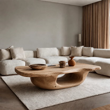 Organic Solid Wood Coffee Table With Sculptural Hollow Base And Live Edge Top For Modern Living Room - Livewoodcraft - 4