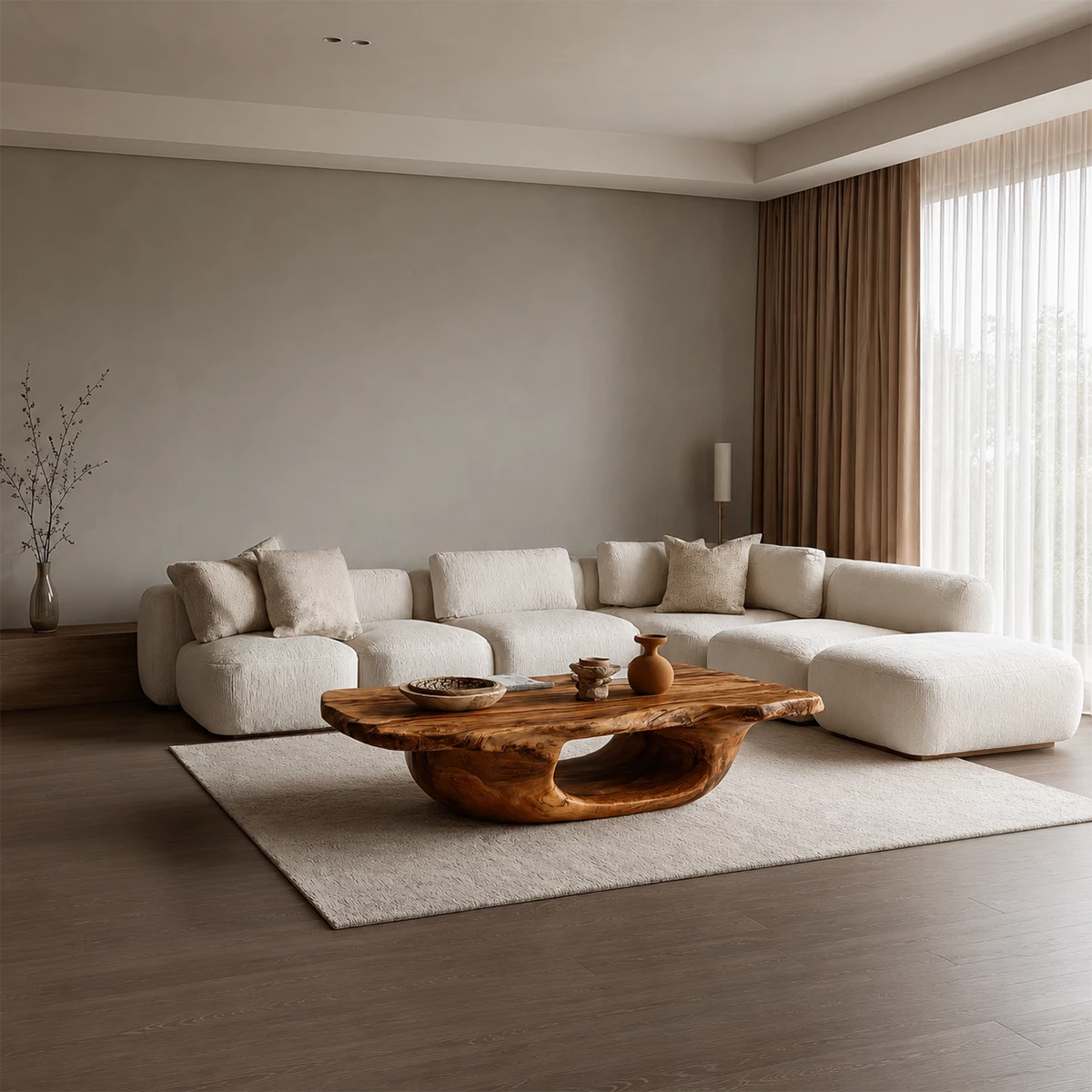 Organic Solid Wood Coffee Table With Sculptural Hollow Base And Live Edge Top For Modern Living Room - Livewoodcraft - 8