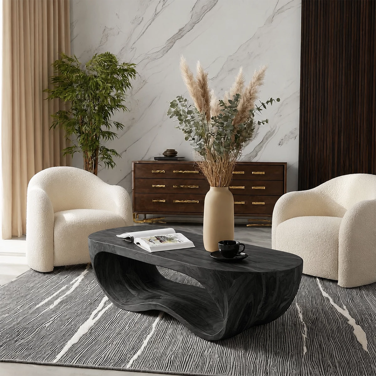Organic Solid Wood Coffee Table With Sculptural Hollow Base And Rounded Natural Top For Modern Living Room - Livewoodcraft - 4