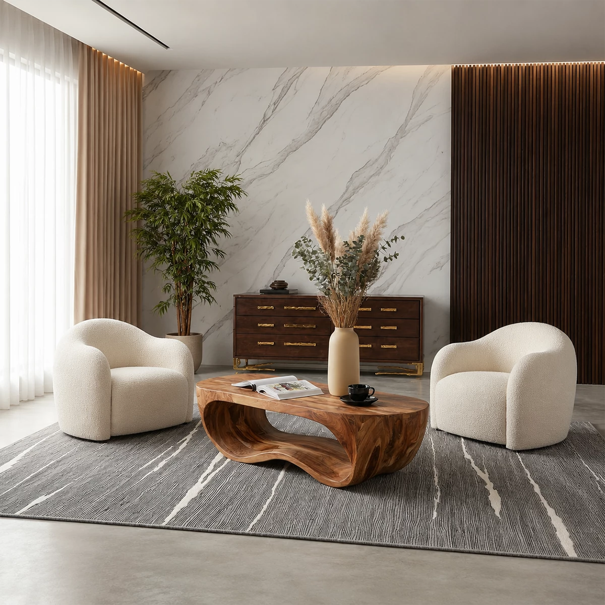 Organic Solid Wood Coffee Table With Sculptural Hollow Base And Rounded Natural Top For Modern Living Room - Livewoodcraft - 9