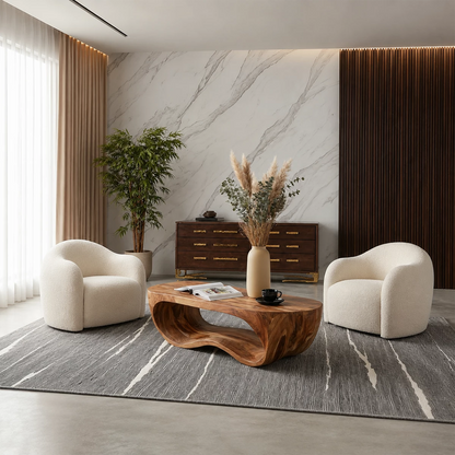 Organic Solid Wood Coffee Table With Sculptural Hollow Base And Rounded Natural Top For Modern Living Room - Livewoodcraft - 9